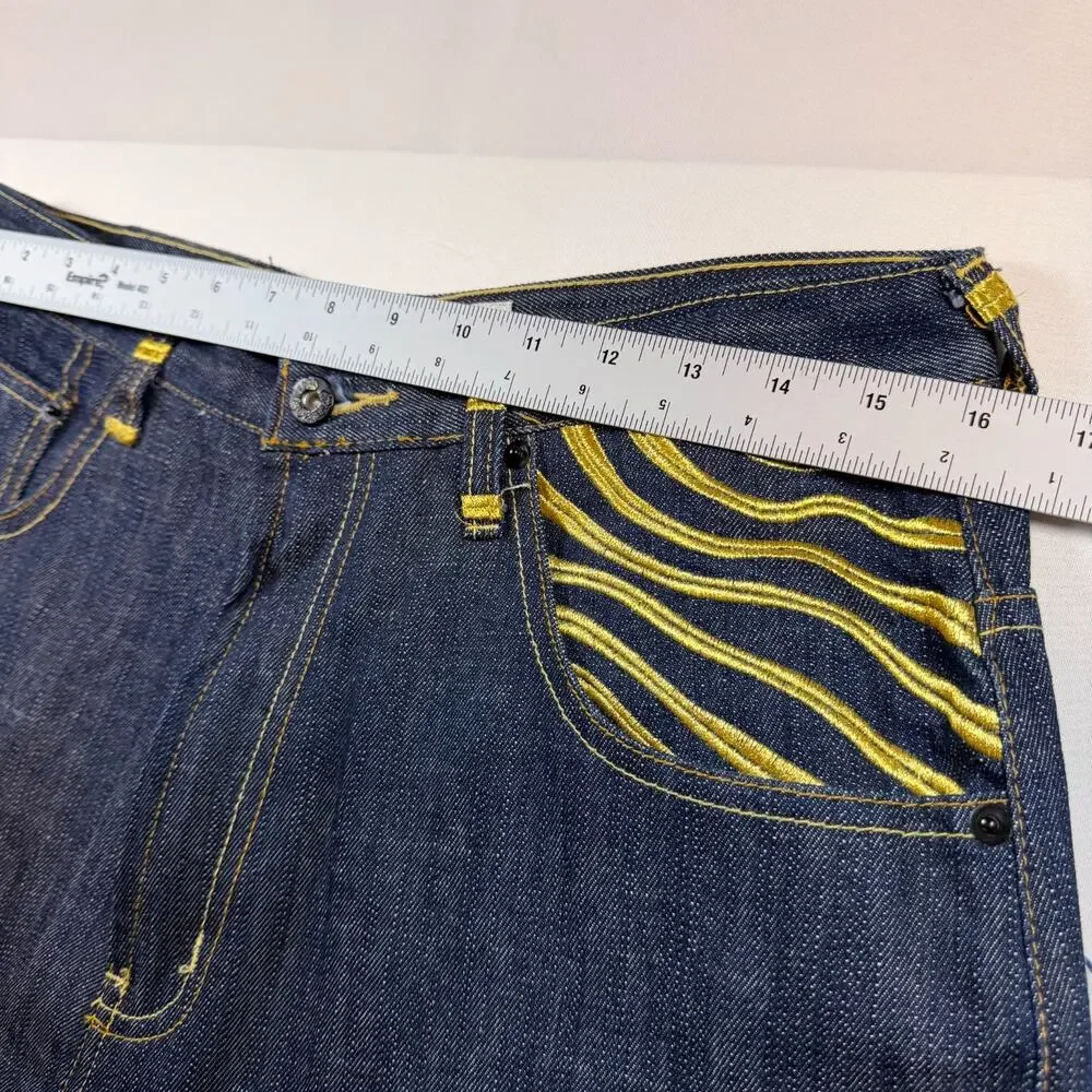 Stone Touch Denim Shorts Cut Off Size 32 Mens Y2K Blue Patch Casual